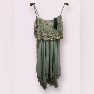 Ark & Co Dress Womens Sz Small Sage Sequin Spaghetti Strap Summer